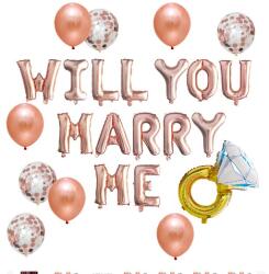 Flippy Set 12 piese baloane, 10 baloane latex, 1 set Marry me, 1 balon folie inel, rose gold (teo-129906)