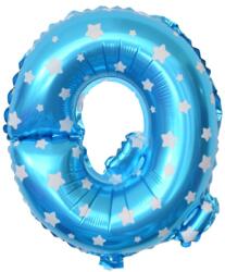 Flippy Balon Folie Metalizata Litera Q, Flippy, 40 cm, Cu Imprimeu Stelute, Umflati cu Heliu sau Aer, Ambalaj Individual, Pai inclus, Albastru (teo-129575)