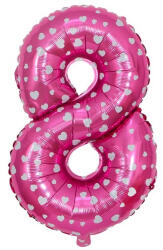 Flippy Balon din Folie Metalizata Flippy, Figurina Cifra, Imprimeu Inimi, Tema Aniversare 80 cm, Ambalaj Individual, Pai inclus, Umflare cu Aer sau Heliu, Roz, Cifra 8 (teo-127174)