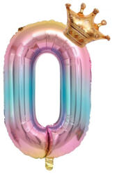 Flippy Balon din Folie Metalizata, Flippy, Figurina Cifra Gradient, Tema Aniversare 80 cm, Ambalaj Individual, Pai inclus, Umflare cu Aer sau Heliu, Coronita, Cifra 0 (teo-127152)