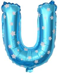 Flippy Balon Folie Metalizata Litera U, Flippy, 40 cm, Cu Imprimeu Stelute, Umflati cu Heliu sau Aer, Ambalaj Individual, Pai inclus, Albastru (teo-129579)