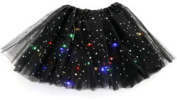 Flippy Fusta LED pentru Copii, Flippy, Tutu de Balet pentru Fetite cu Luminite Multicolore Incorporate, Model Stelute, 30 cm Lungime, Negru (teo-126472)