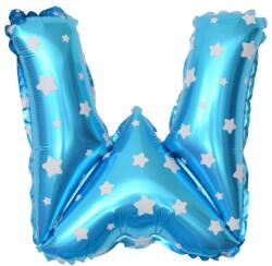 Flippy Balon Folie Metalizata Litera W, Flippy, 40 cm, Cu Imprimeu Stelute, Umflati cu Heliu sau Aer, Ambalaj Individual, Pai inclus, Albastru (teo-129581)