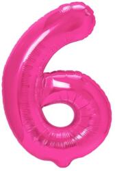 Flippy Balon din Folie Metalizata Flippy, Figurina Cifra, Tema Aniversare 80 cm, Ambalaj Individual, Pai inclus, Umflare cu Aer sau Heliu, Roz, Cifra 6 (teo-130612)