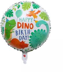Flippy Balon din Folie Metalizata, Flippy, Mini Figurina Rotunda, Model Happy Birthday cu Dinozauri, Tema Aniversare, 45 cm, Ambalaj Individual, Pai inclus, Umflare cu Aer sau Heliu, Multicolor (teo-131337)