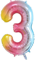 Flippy Balon din Folie Metalizata Gradient Flippy, Figurina Cifra, Tema Aniversare 100 cm, Ambalaj Individual, Pai inclus, Umflare cu Aer sau Heliu, Multicolor, Cifra 3 (teo-127089)