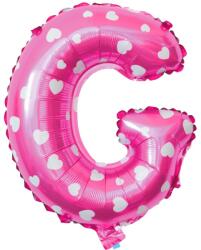 Flippy Balon Folie Metalizata Litera G, Flippy, 40 cm, Cu Imprimeu Inimioare, Umflati cu Heliu sau Aer, Ambalaj Individual, Pai inclus, Roz (teo-129591)
