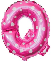 Flippy Balon Folie Metalizata Litera Q, Flippy, 40 cm, Cu Imprimeu Inimioare, Umflati cu Heliu sau Aer, Ambalaj Individual, Pai inclus, Roz (teo-129601)
