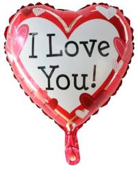 Flippy Balon din Folie Metalizata, Flippy, Figurina Inima, Model I Love You, Tema Ziua Indragostitilor, 45 cm, Ambalaj Individual, Pai Inclus, Umflare cu Aer sau Heliu, Rosu Alb (teo-131001)