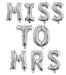 Flippy Set Baloane din Folie Metalizata, Flippy, Model Scris Miss to Mrs, Litere de 40 cm, Tema Iubire, Baloane Party, Ambalaj Individual, Pai Inclus, Umflare cu Aer sau Heliu, Argintiu (teo-127500)