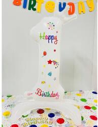 Flippy Balon din Folie Metalizata, Flippy, Figurina Cifra, Model 1 cu Happy Birthday Scris, Tema Aniversare 81 cm, Ambalaj Individual, Pai Inclus, Umflare cu Aer sau Heliu, Alb (teo-133937)