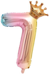 Flippy Balon din Folie Metalizata, Flippy, Figurina Cifra Gradient, Tema Aniversare 80 cm, Ambalaj Individual, Pai inclus, Umflare cu Aer sau Heliu, Coronita, Cifra 7 (teo-127161)