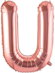 Flippy Balon Folie Metalizata Litera U, Flippy, 80 cm, Umflati cu Heliu sau Aer, Ambalaj Individual, Pai inclus, Rose Gold (teo-129501)