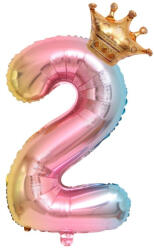 Flippy Balon din Folie Metalizata, Flippy, Figurina Cifra Gradient, Tema Aniversare 80 cm, Ambalaj Individual, Pai inclus, Umflare cu Aer sau Heliu, Coronita, Cifra 2 (teo-127155)