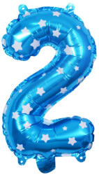Flippy Balon din Folie Metalizata Flippy, Figurina Cifra, Imprimeu Stele, Tema Aniversare 80 cm, Ambalaj Individual, Pai inclus, Umflare cu Aer sau Heliu, Albastru, Cifra 2 (teo-127179)