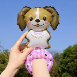 Flippy Balon din Folie Metalizata, Flippy, Figurine Animalute, Tip Bratara, Model Caine, Ambalaj Individual, Pai Inclus, Umflare cu Aer sau Heliu, Maro (teo-133948)