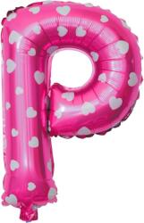 Flippy Balon Folie Metalizata Litera P, Flippy, 40 cm, Cu Imprimeu Inimioare, Umflati cu Heliu sau Aer, Ambalaj Individual, Pai inclus, Roz (teo-129600)