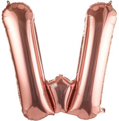 Flippy Balon Folie Metalizata Litera W, Flippy, 100 cm, Umflati cu Heliu sau Aer, Ambalaj Individual, Pai inclus, Rose Gold (teo-129425)