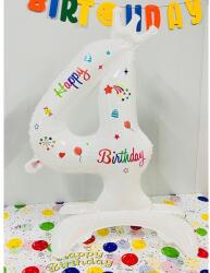 Flippy Balon din Folie Metalizata, Flippy, Figurina Cifra, Model 4 cu Happy Birthday Scris, Tema Aniversare 81 cm, Ambalaj Individual, Pai Inclus, Umflare cu Aer sau Heliu, Alb (teo-133940)