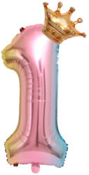 Flippy Balon din Folie Metalizata, Flippy, Figurina Cifra Gradient, Tema Aniversare 80 cm, Ambalaj Individual, Pai inclus, Umflare cu Aer sau Heliu, Coronita, Cifra 1 (teo-127154)
