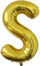 Flippy Balon Folie Metalizata Litera S, Flippy, 40 cm, Umflati cu Heliu sau Aer, Ambalaj Individual, Pai inclus, Auriu (TEO-127207)