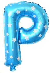 Flippy Balon Folie Metalizata Litera P, Flippy, 40 cm, Cu Imprimeu Stelute, Umflati cu Heliu sau Aer, Ambalaj Individual, Pai inclus, Albastru (teo-129574)