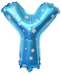 Flippy Balon Folie Metalizata Litera Y, Flippy, 40 cm, Cu Imprimeu Stelute, Umflati cu Heliu sau Aer, Ambalaj Individual, Pai inclus, Albastru (teo-129583)