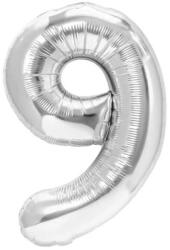 Flippy Balon din Folie Metalizata, Flippy, Figurina Cifra, Tema Aniversare 80 cm, Ambalaj Individual, Pai inclus, Umflare cu Aer sau Heliu, Argintiu, Cifra 9 (teo-130595)