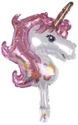 Flippy Balon din Folie Metalizata, Flippy, Figurina Unicorn, Tema Animalute, 30 cm, Ambalaj Individual, Pai Inclus, Umflare cu Aer sau Heliu, Roz (teo-130938)