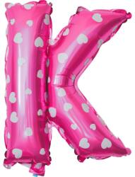 Flippy Balon Folie Metalizata Litera K, Flippy, 40 cm, Cu Imprimeu Inimioare, Umflati cu Heliu sau Aer, Ambalaj Individual, Pai inclus, Roz (teo-129595)