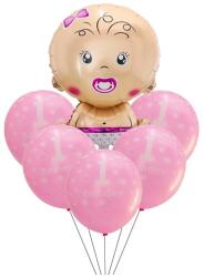Flippy Set 4 baloane latex 1 Birthday, 1 balon folie baby girl, 71 cm (teo-129947)