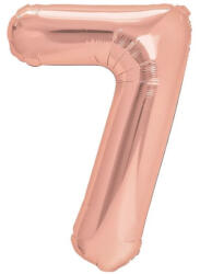 Flippy Balon din Folie Metalizata Flippy, Figurina Cifra, Tema Aniversare 40 cm, Ambalaj Individual, Pai inclus, Umflare cu Aer sau Heliu, Rose Gold, Cifra 7 (teo-129223)