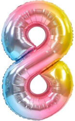 Flippy Balon din Folie Metalizata Gradient Flippy, Figurina Cifra, Tema Aniversare 100 cm, Ambalaj Individual, Pai inclus, Umflare cu Aer sau Heliu, Multicolor, Cifra 8 (teo-127094)