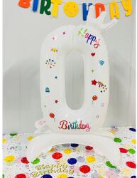 Flippy Balon din Folie Metalizata, Flippy, Figurina Cifra, Model 0 cu Happy Birthday Scris, Tema Aniversare 81 cm, Ambalaj Individual, Pai Inclus, Umflare cu Aer sau Heliu, Alb (teo-133936)