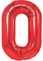 Flippy Balon din Folie Metalizata Flippy, Figurina Cifra, Tema Aniversare 100 cm, Ambalaj Individual, Pai inclus, Umflare cu Aer sau Heliu, Rosu, Cifra 0 (teo-129096)