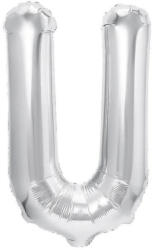 Flippy Balon Folie Metalizata Litera U, Flippy, 80 cm, Umflati cu Heliu sau Aer, Ambalaj Individual, Pai inclus, Argintiu (teo-129475)