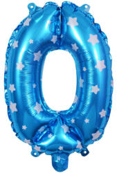Flippy Balon din Folie Metalizata Flippy, Figurina Cifra, Imprimeu Stele, Tema Aniversare 80 cm, Ambalaj Individual, Pai inclus, Umflare cu Aer sau Heliu, Albastru, Cifra 0 (teo-127176)