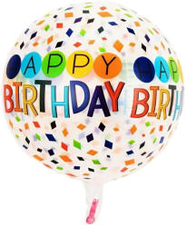 Flippy Balon din Folie Metalizata, Flippy, Figurine 4D, Model Happy Birthday, Tematica Aniversara Bombonele, 63x24 cm, Ambalaj Individual, Pai Inclus, Umflare cu Aer sau Heliu, Alb-Multicolor (teo-127298)