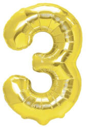 Flippy Balon din Folie Metalizata Flippy, Figurina Cifra, Tema Aniversare 100 cm, Ambalaj Individual, Pai inclus, Umflare cu Aer sau Heliu, Auriu, Cifra 3 (teo-127069)