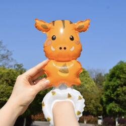 Flippy Balon din Folie Metalizata, Flippy, Figurine Animalute, Tip Bratara, Model Girafa, Ambalaj Individual, Pai Inclus, Umflare cu Aer sau Heliu, Portocaliu (teo-133955)