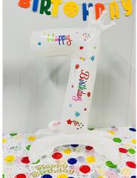 Flippy Balon din Folie Metalizata, Flippy, Figurina Cifra, Model 7 cu Happy Birthday Scris, Tema Aniversare 81 cm, Ambalaj Individual, Pai Inclus, Umflare cu Aer sau Heliu, Alb (teo-133943)