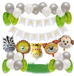 Flippy Set baloane aniversare 32 de piese, 1 banner Happy birthday, 5 baloane folie su animale, 8 baloane frunza, 18 baloane latex (teo-129909)