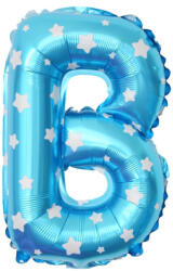 Flippy Balon Folie Metalizata Litera B, Flippy, 40 cm, Cu Imprimeu Stelute, Umflati cu Heliu sau Aer, Ambalaj Individual, Pai inclus, Albastru (teo-129560)