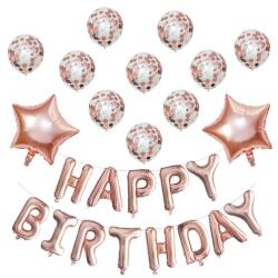 Flippy Set 12 Baloane si 1 Set Happy Birthday, 30 -45 cm, Cu paiete, latex si folie, Rose Gold (teo-129880)