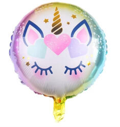 Flippy Balon din Folie Metalizata, Flippy, Mini Figurina Rotunda, Model Unicorn, Happy Birthday, Tematica Aniversare, 45 cm, Ambalaj Individual, Pai Inclus, Umflare cu Aer sau Heliu, Multicolor (teo-127394)