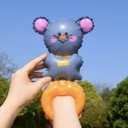 Flippy Balon din Folie Metalizata, Flippy, Figurine Animalute, Tip Bratara, Model Soricel, Ambalaj Individual, Pai Inclus, Umflare cu Aer sau Heliu, Gri (teo-133952)