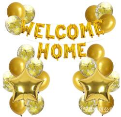 Flippy Set 22 de piese baloane folie si latex, 20 baloane latex, 2 baloane stea Folie, 1 set Welcome Home, auriu (teo-129897)
