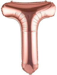 Flippy Balon Folie Metalizata Litera T, Flippy, 40 cm, Umflati cu Heliu sau Aer, Ambalaj Individual, Pai inclus, Rose Gold (teo-127260)