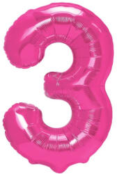 Flippy Balon din Folie Metalizata Flippy, Figurina Cifra, Tema Aniversare 40 cm, Ambalaj Individual, Pai inclus, Umflare cu Aer sau Heliu, Roz, Cifra 3 (teo-129189)