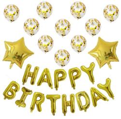 Flippy Set 12 Baloane si 1 Set Happy Birthday, 30 -45 cm, Cu paiete, latex si folie, Auriu (teo-129879)